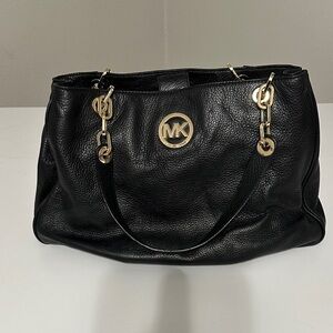 Michael Kors Black Shoulder Bag with Gold Accents